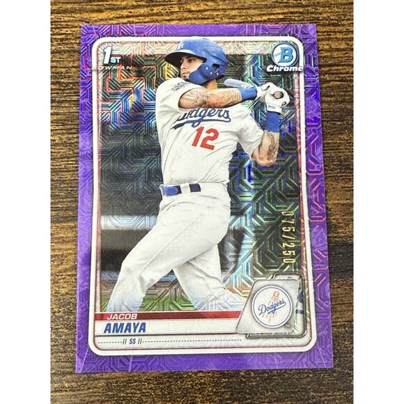Jacob Amaya 2020 1st Bowman Chrome Purple Mojo Refractor /250 Rookie LAD - Picture 1 of 4